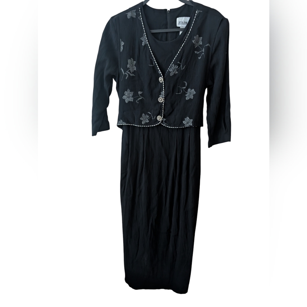 Vintage 90s Just In Thyme LTD‎  Floral Vest Bohemian Black Dress Size 10